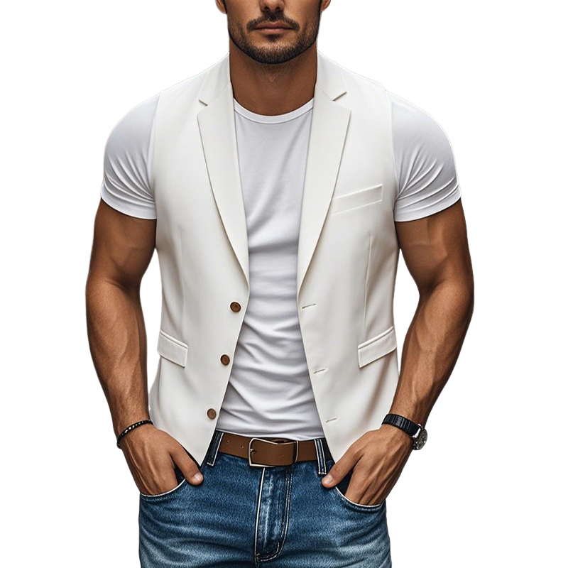Men's Casual Cotton Blended Notched Lapel Single Breasted Slim Fit Suit Vest MTA0269D1M
