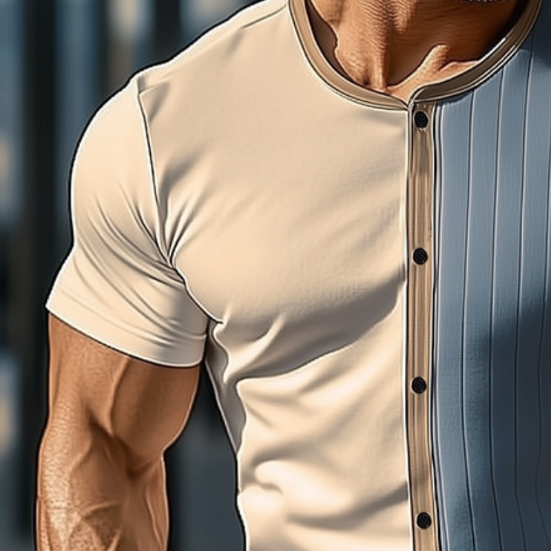 Men's Retro Casual Button Round Neck Short Sleeve T-Shirt MTA0220D9TO