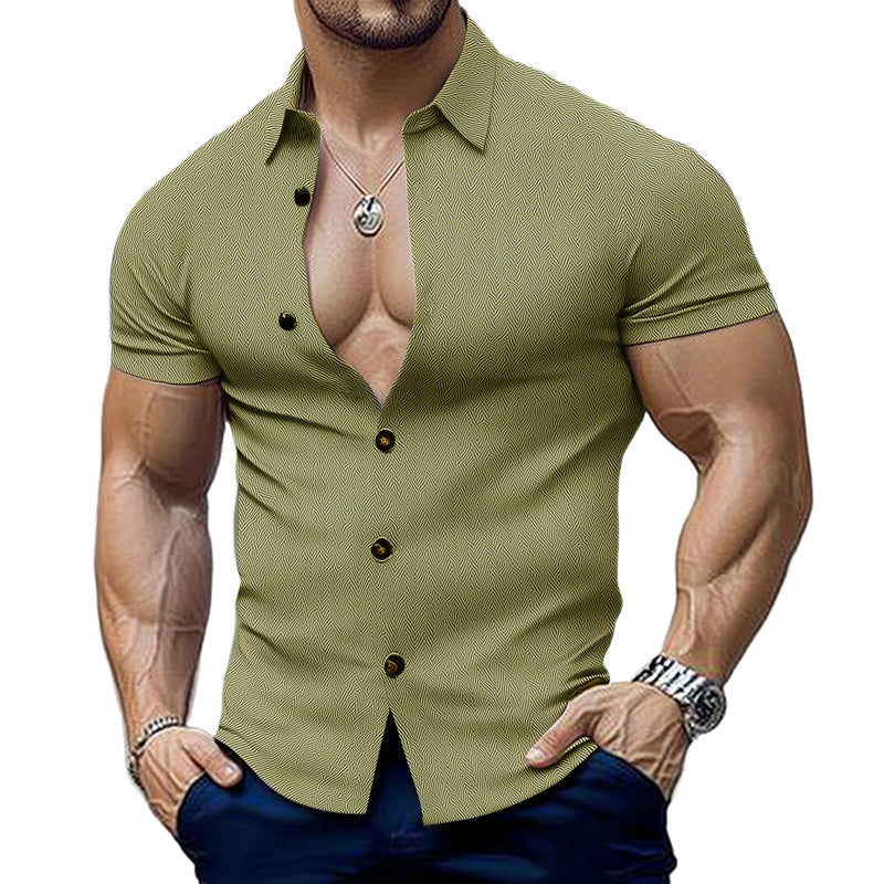 Men's Summer Business Textured Short Sleeve Slim Shirt MTA0301D4U