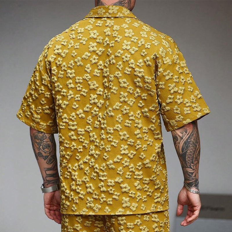 Men's Jacquard Casual Lapel Short Sleeve Shirt MTA1001D7X
