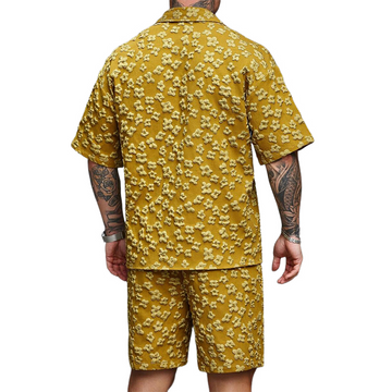 Men's Floral Texture Solid Color Short-Sleeved Shorts Two-Piece Set MTA1036D4X