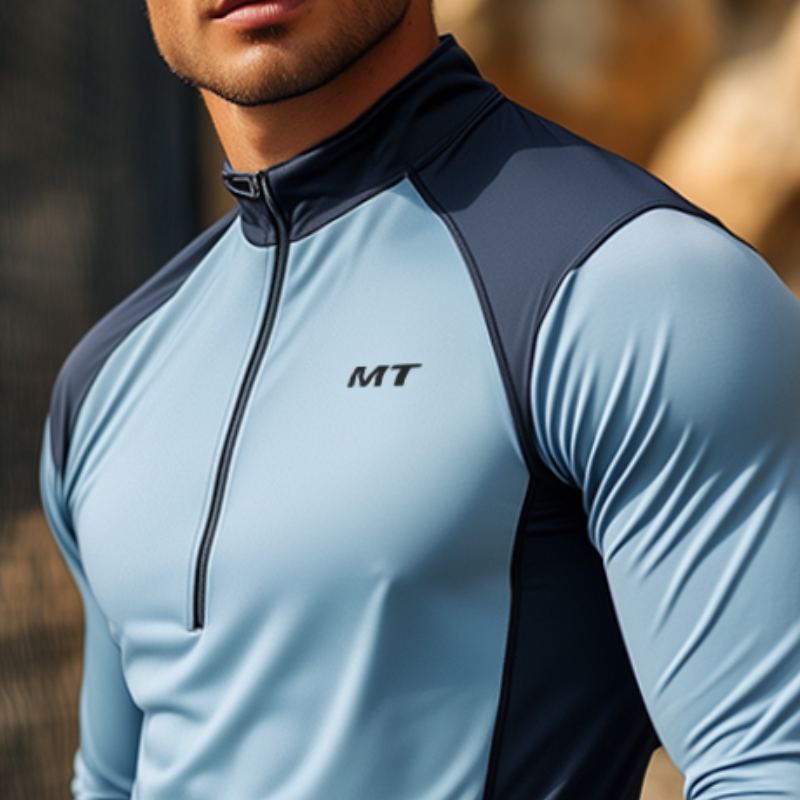 Men's Sports Casual Quick-Drying Zipper Collar Long Sleeve T-Shirt MTA1033D5TO