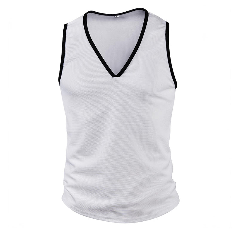 Men's Contrast V-Neck Waffle Tank Top MTA1148D8X