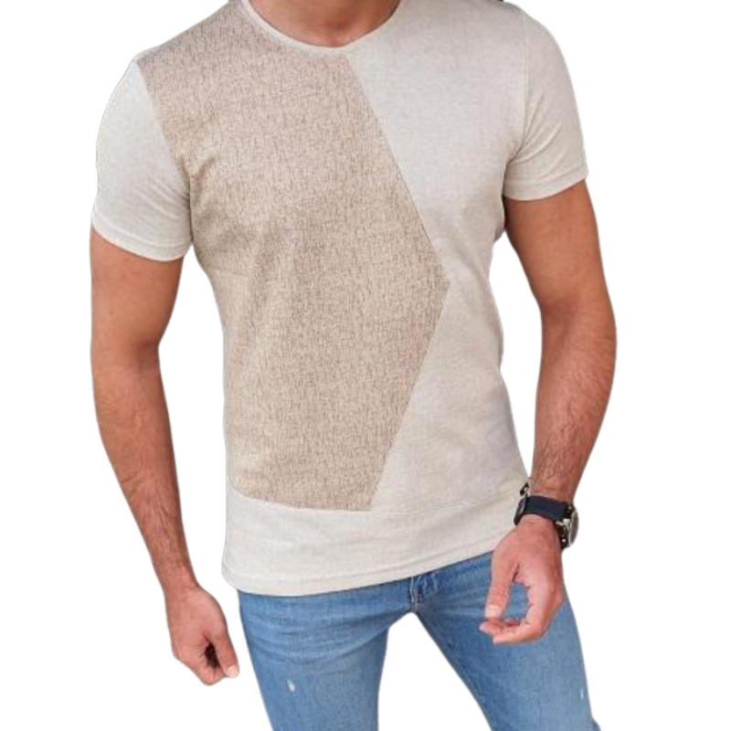 Uformelt myk bomullsfargeblokk for menn med rund hals Slim Fit kortermet T-skjorte MTA1521D1M