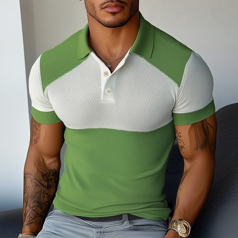 Men's Summer Business Colorblock Knitted Polo Shirt MTA1527D6U