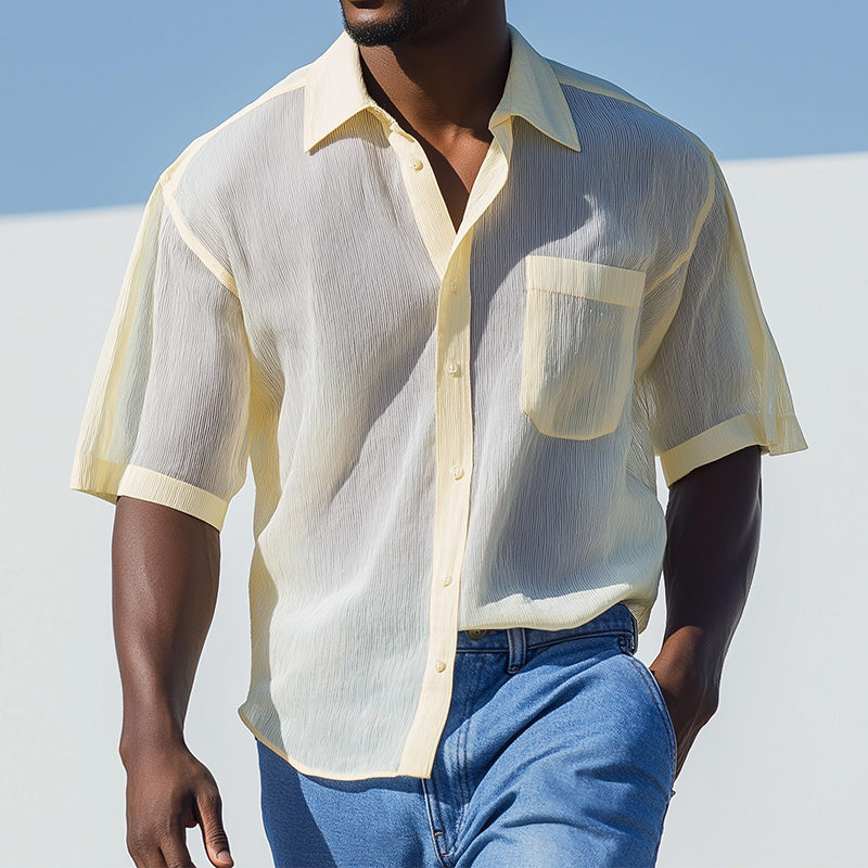 Men's Summer Fashion Breathable Striped Organza Shirt MTA1638D6P