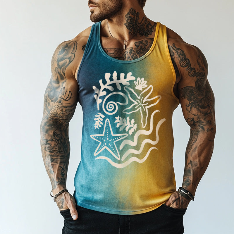 Men's Casual Ocean World Print Crew Neck Tank Top MTA1667D8TO