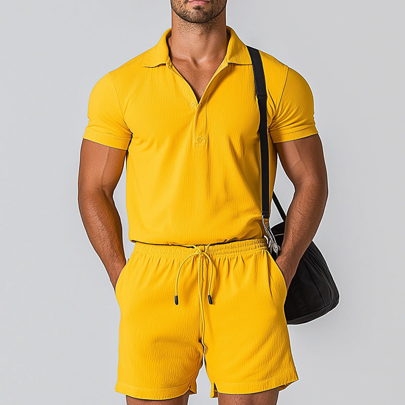 Sommermote for menn, kortermet shortsdress i bomull og lin MTA1696D1P