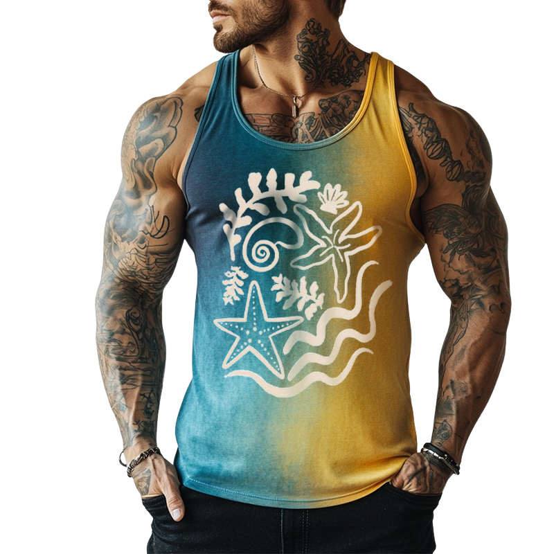 Men's Casual Ocean World Print Crew Neck Tank Top MTA1667D8TO