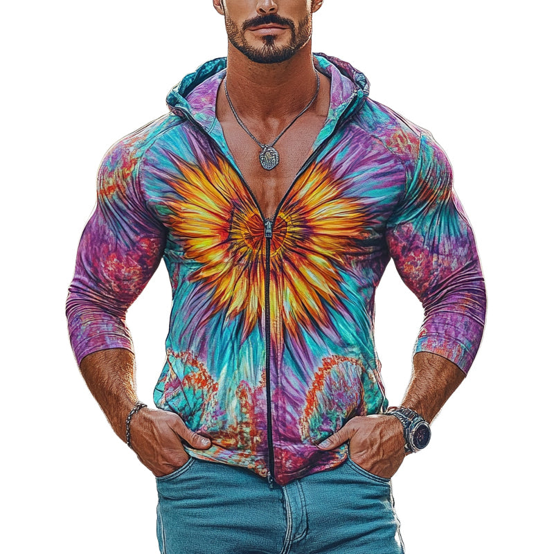 Men's Tie Dye Print Zip-Up Hoodie MTA1779D7X