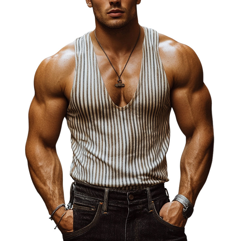 Men's Casual Striped Print Slim Fit Tank Top MTA1782D4X