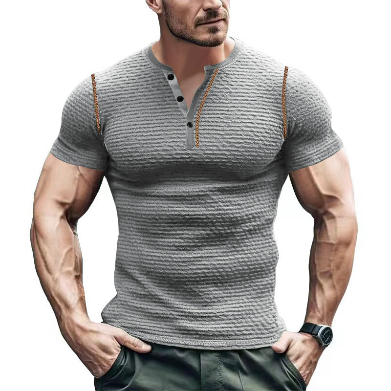 Men's Textured Short Sleeve Henley Neck T-Shirt MTA1744D5X