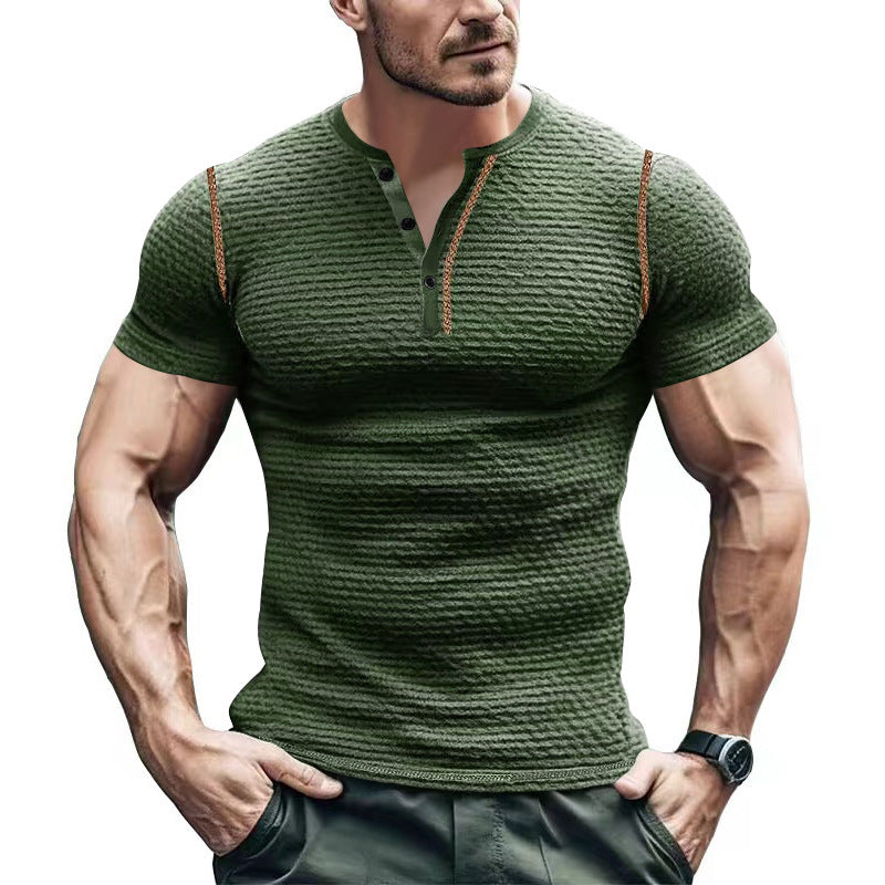 Men's Textured Short Sleeve Henley Neck T-Shirt MTA1744D5X