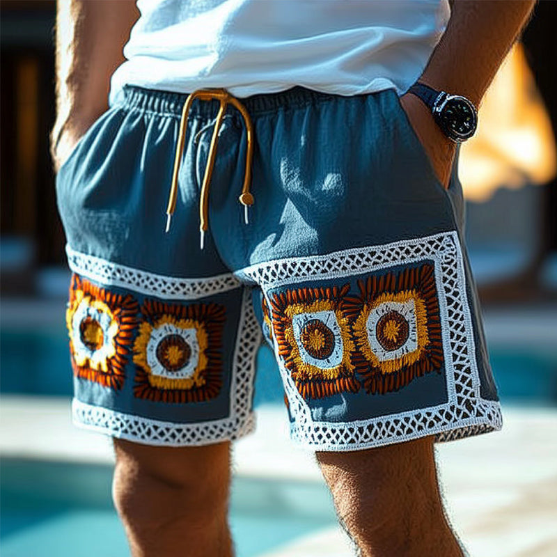 Men's Summer Fashion Embroidered Lace-Up Shorts MTA1706D0U