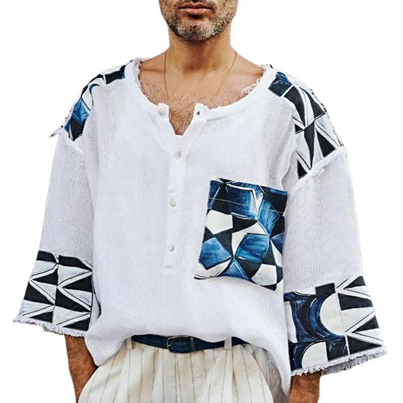 Men's Summer Comfortable Stitching Loose T-shirt MTA1752D1U