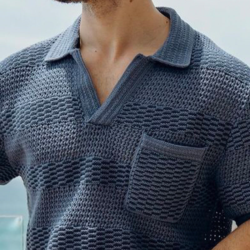 Men's Summer Classic V-neck Breathable Knitted T-shirt MTA2113D5U