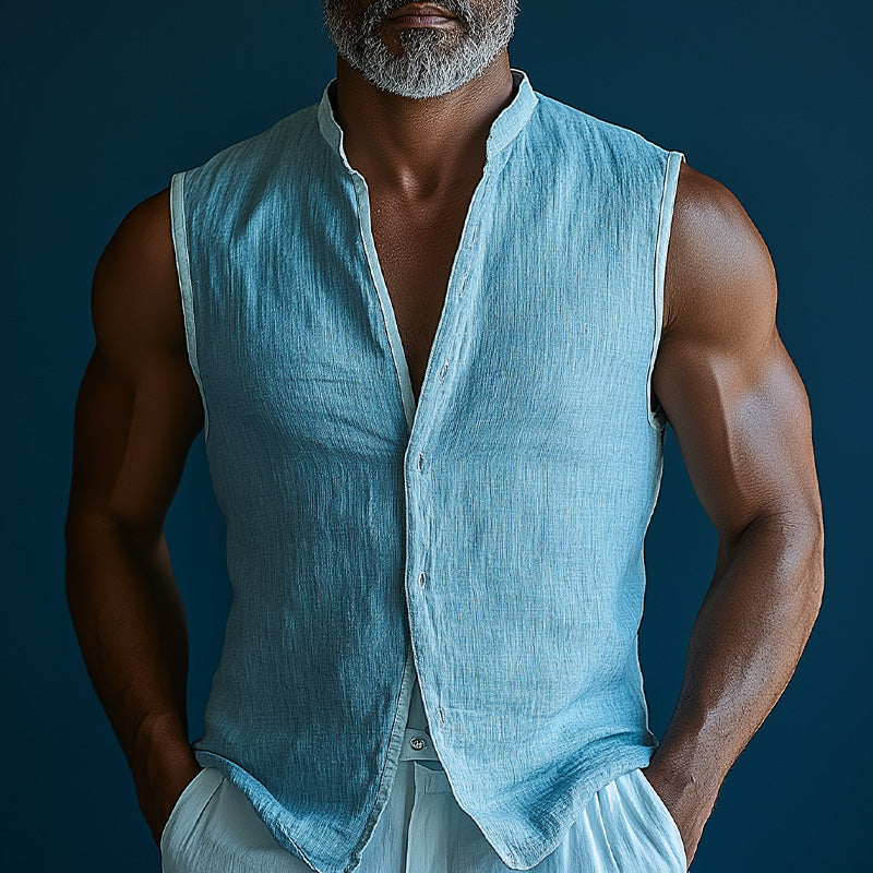 Men's Summer Fashion Solid Color Cotton And Linen Light Breathable Vest MTA2106D5P