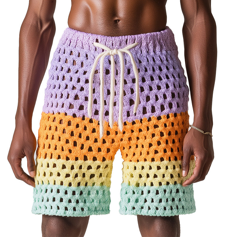 Men's Summer Fashion Hollow Breathable Gradient Woven Beach Shorts MTA2142D1P