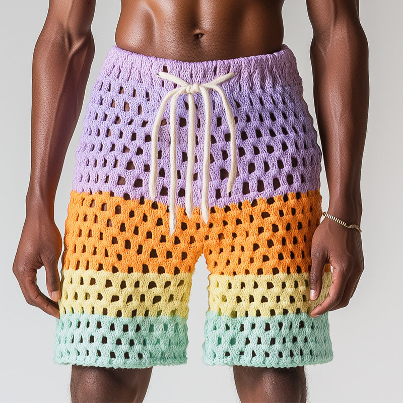 Men's Summer Fashion Hollow Breathable Gradient Woven Beach Shorts MTA2142D1P