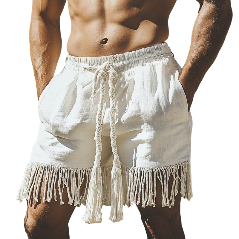 Men's Summer Classic Casual Tassel Elastic Lace-up Shorts MTA2112D3U