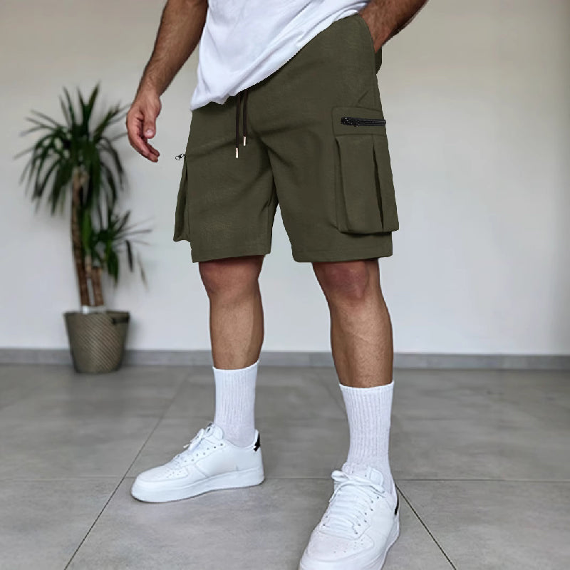 Men's Solid Multi-Pocket Elastic Cargo Shorts MTA1738D4X