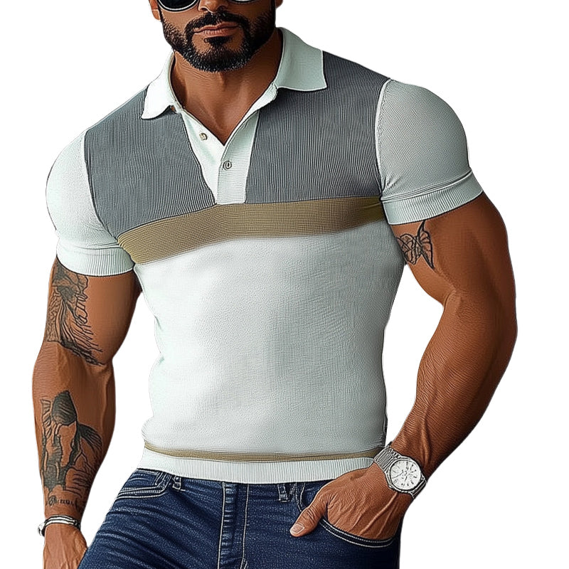 Men's Business Color Block Polo Collar Slim Fit T-Shirt MTA2145D8U