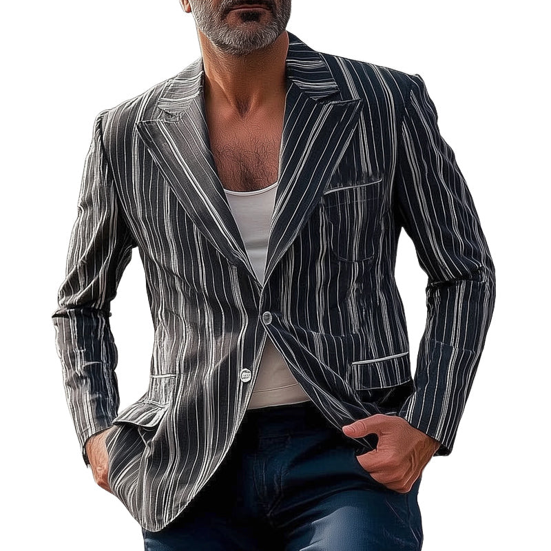 Men's Stylish Vertical Striped Two-Button Fit Blazer MTA2140D5U