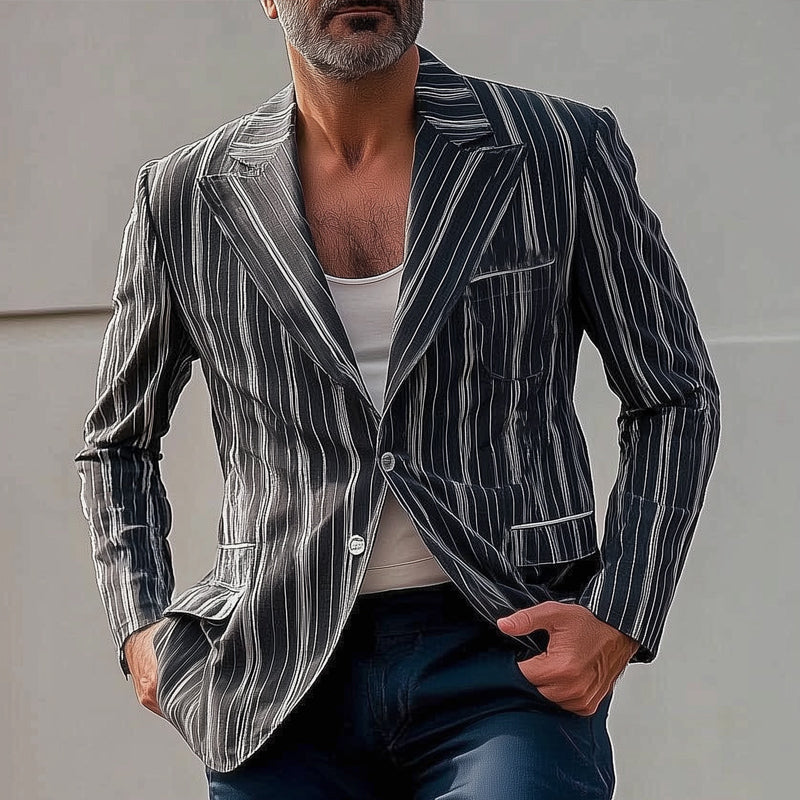 Men's Stylish Vertical Striped Two-Button Fit Blazer MTA2140D5U