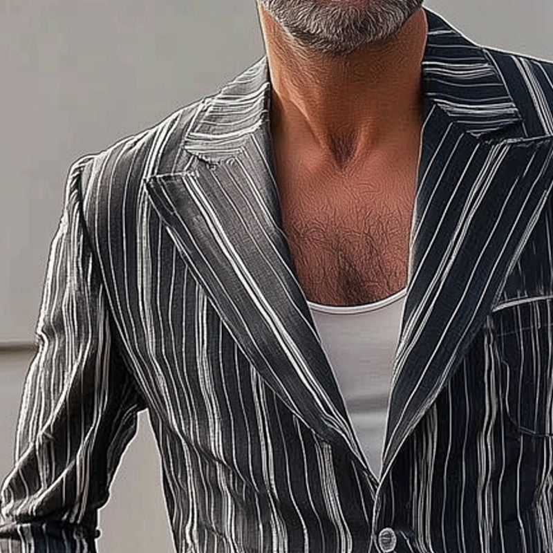 Men's Stylish Vertical Striped Two-Button Fit Blazer MTA2140D5U