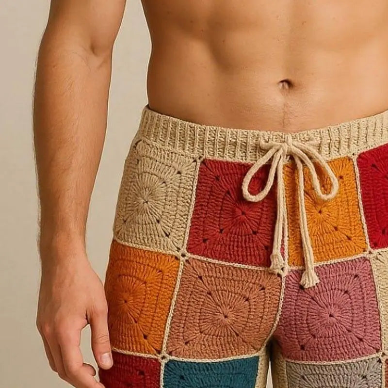 Men's Summer Block Contrast Color Breathable And Comfortable Crochet Shorts MTA2203D5P