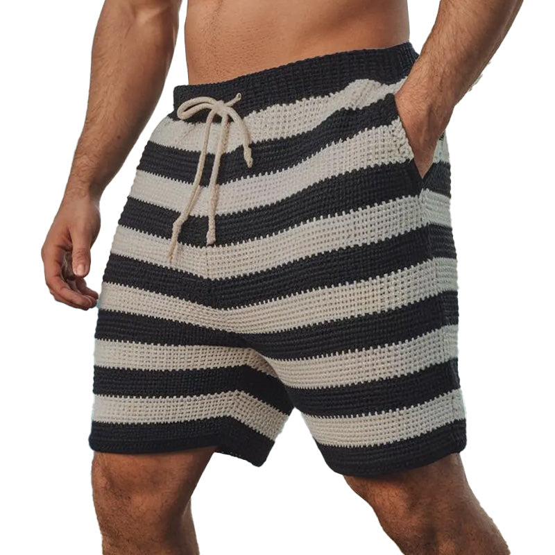 Men's Summer Striped Hollow Breathable Comfortable Knitted Shorts MTA2217D0P