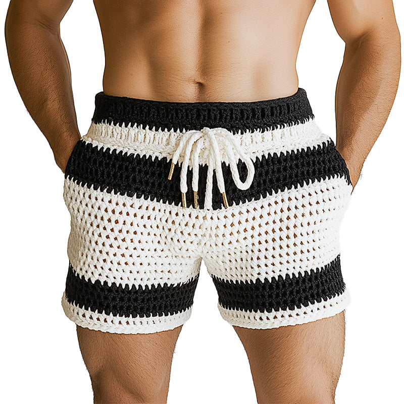 Men's Summer Striped Hollow Breathable Comfortable Knitted Shorts MTA2279D9P