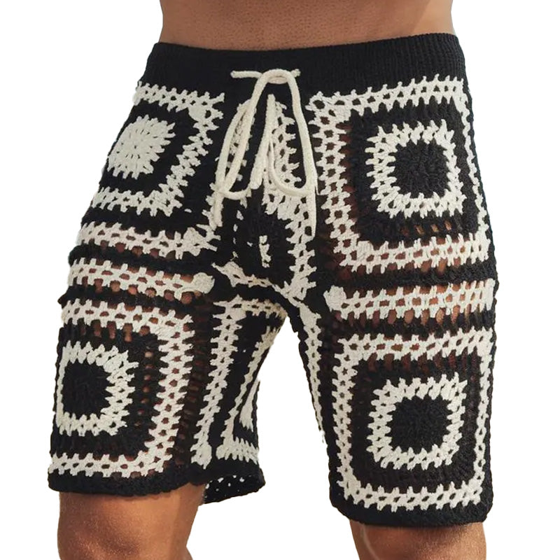 Men's Summer Geometric Pattern Hollow Breathable Comfortable Knitted Shorts MTA2245D6P