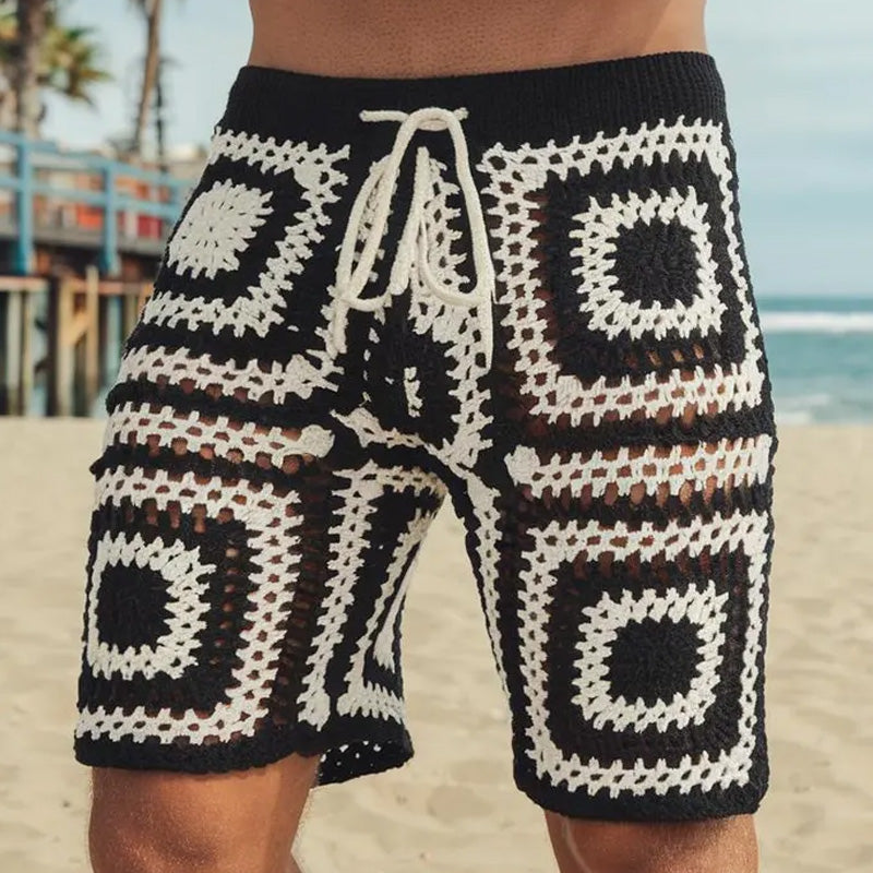 Men's Summer Geometric Pattern Hollow Breathable Comfortable Knitted Shorts MTA2245D6P