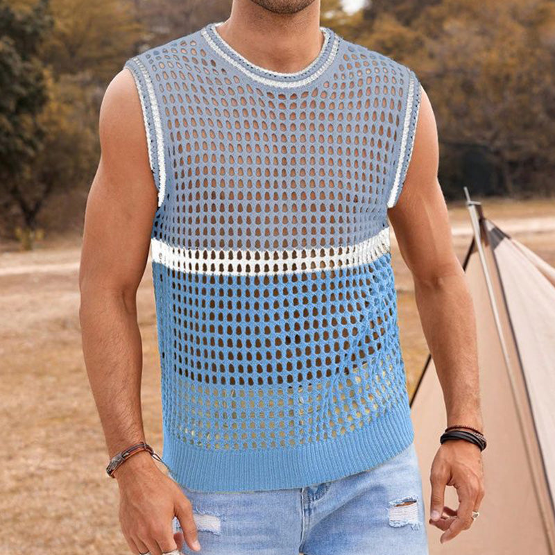Men's Summer Fashion Hollow Breathable Comfortable Knitted Tank Top MTA2247D4P