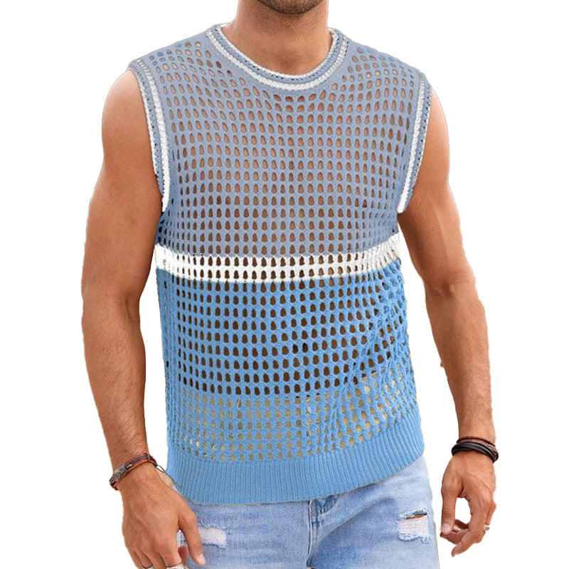 Men's Summer Fashion Hollow Breathable Comfortable Knitted Tank Top MTA2247D4P