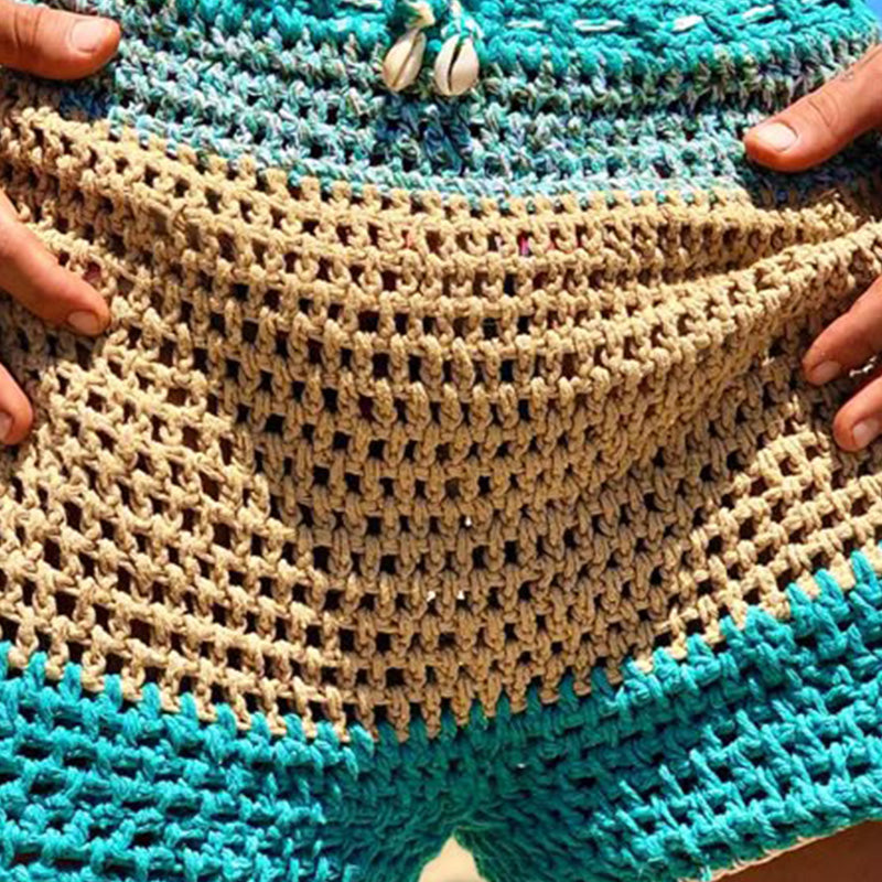 Men's Summer Hollow Breathable Contrast Color Knitted Shorts MTA2296D3P
