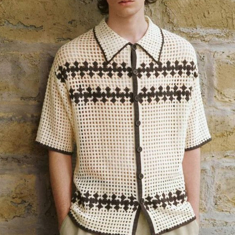 Men's Summer Striped Breathable Comfort Knitted Short Sleeve Shirt MTA2255D9P