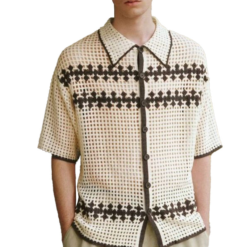 Men's Summer Striped Breathable Comfort Knitted Short Sleeve Shirt MTA2255D9P