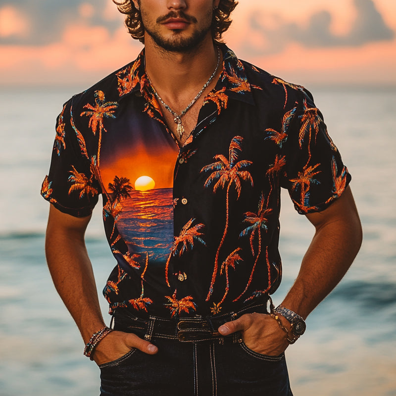 Men's Palm Vacation Print Short Sleeve Shirt MTA2292D0X