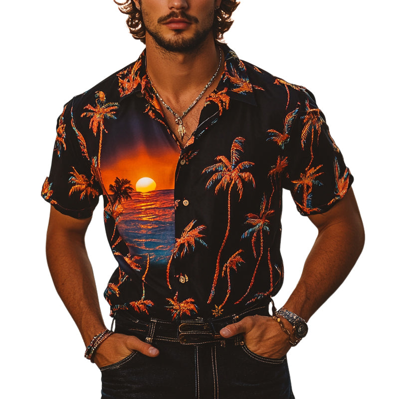 Men's Palm Vacation Print Short Sleeve Shirt MTA2292D0X