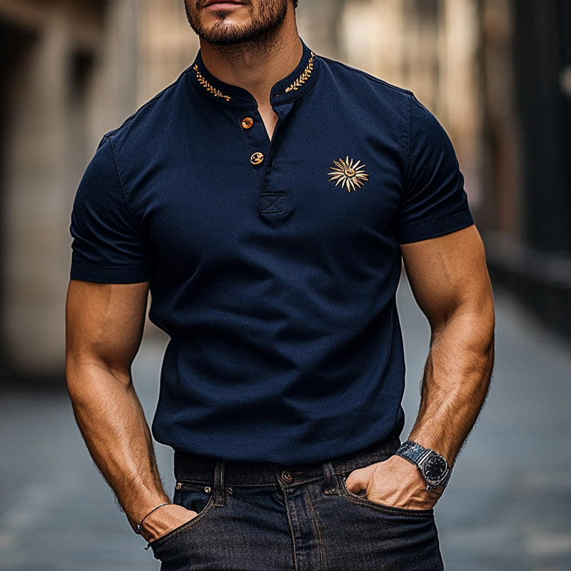 Men's Casual Printed Short Sleeve Henley Neck T-Shirt MTA2237D5X