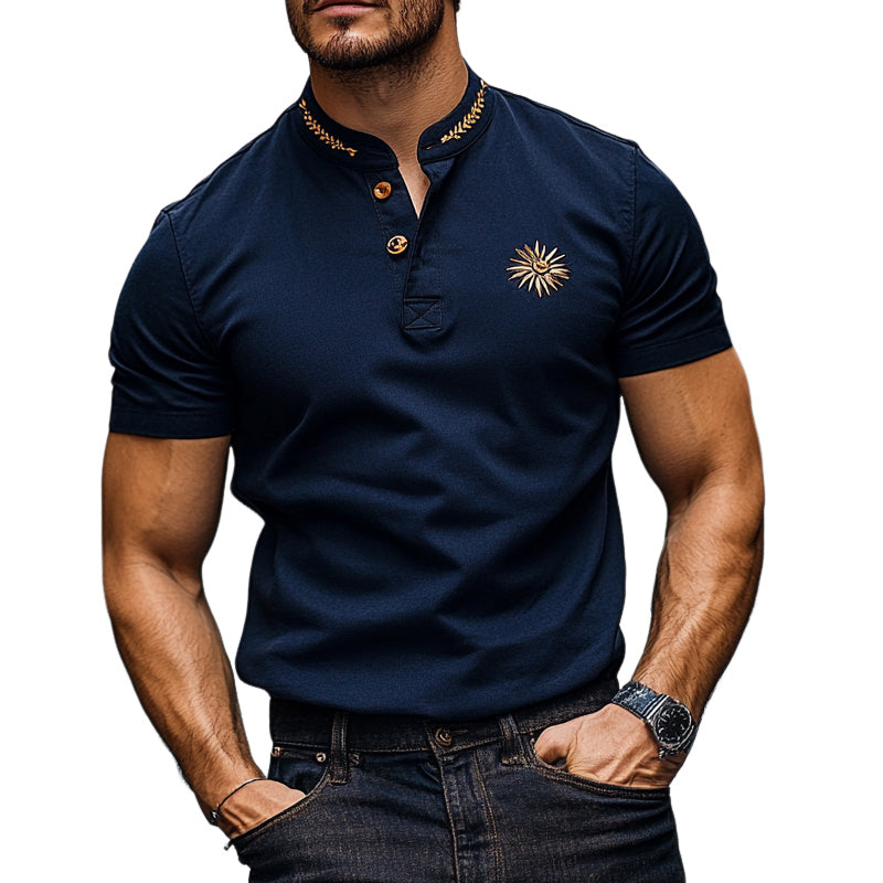 Men's Casual Printed Short Sleeve Henley Neck T-Shirt MTA2237D5X