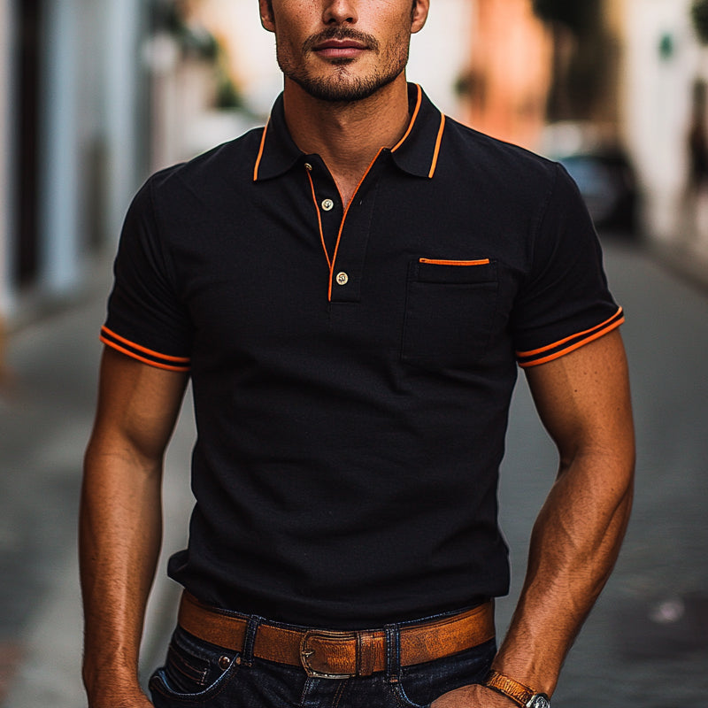 Men's Casual Contrast Color Short Sleeve Knitted POLO Shirt MTA2285D8X