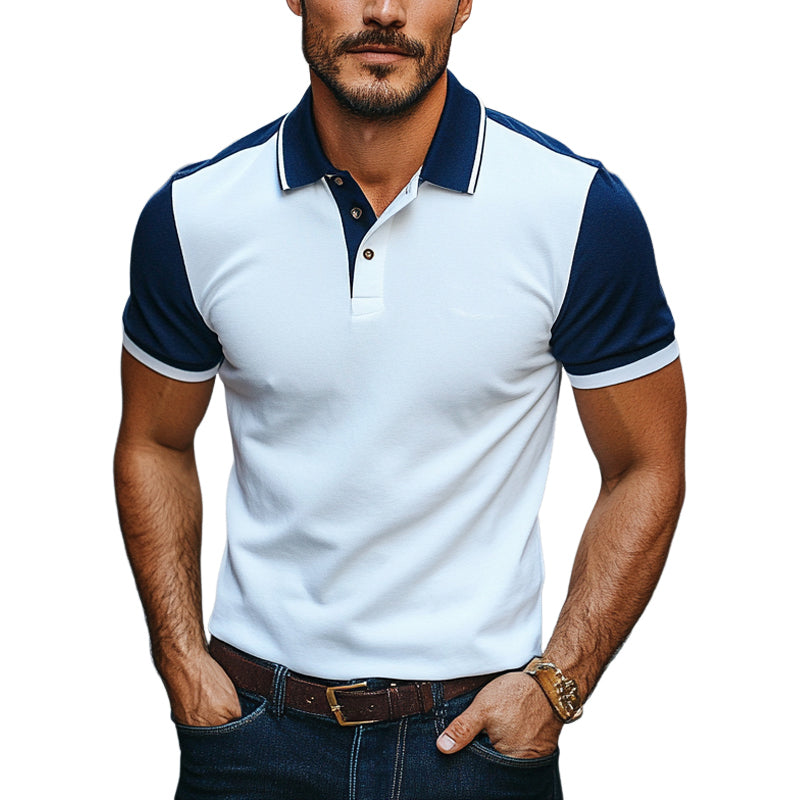 Men's Casual Contrast Color Short Sleeve POLO Shirt MTA2264D8X