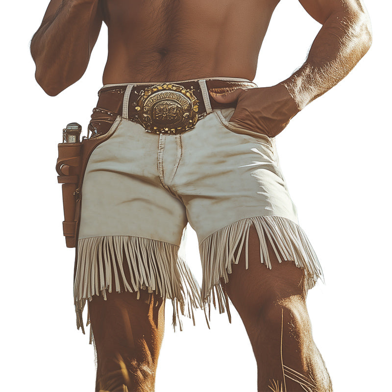 Men's Summer Western Denim Style Fringe Shorts MTA2250D8U