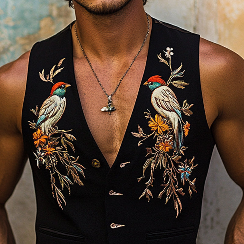 Men's Vintage Embroidered V-Neck Vest MTA2226D2X