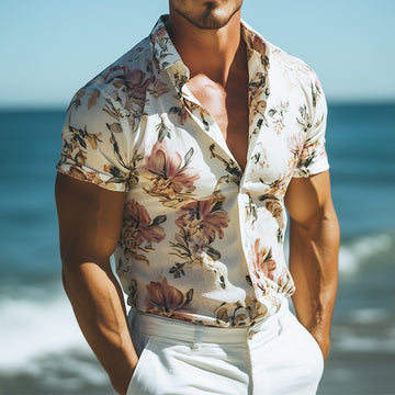 【24-hour shipping out】Men's Retro Casual Beach Hawaiian Floral Lapel Short Sleeve Shirt MTA2212D6TO