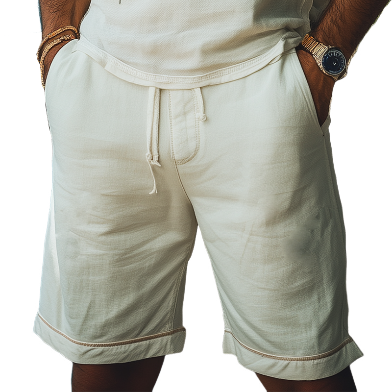 Men's Summer Fashion Vacation Casual Elastic Waist Ramie Shorts MTA2291D9K