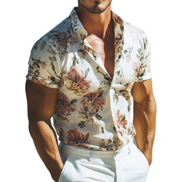 【24-hour shipping out】Men's Retro Casual Beach Hawaiian Floral Lapel Short Sleeve Shirt MTA2212D6TO